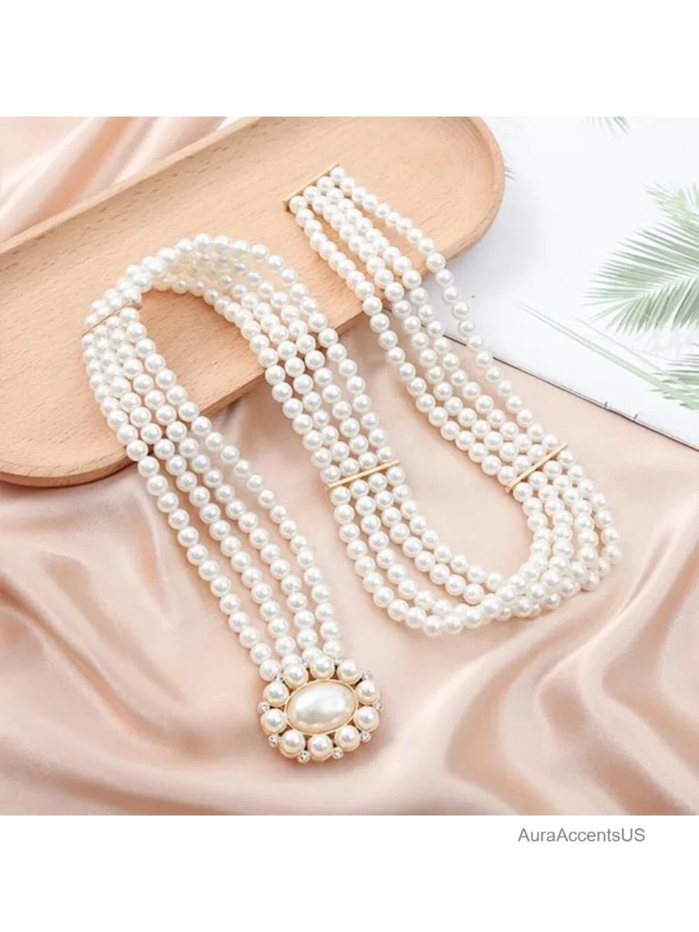 Rhinestone Faux Pearl Elastic Buckle Dress Belt